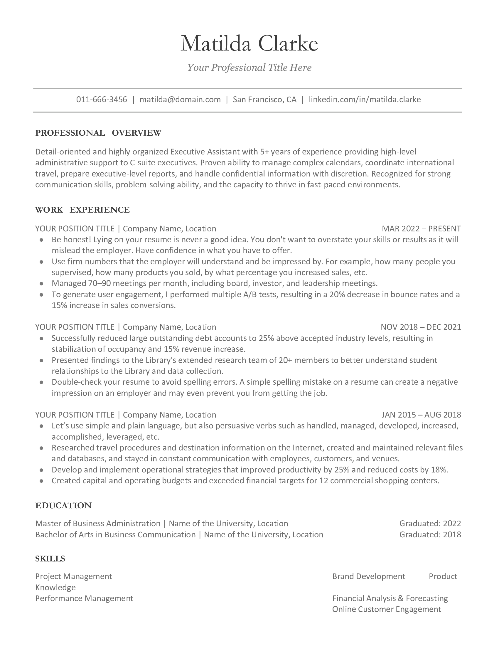 Marketing Resume Template: preview